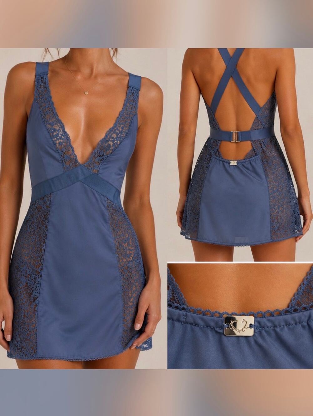 NEW Small For Love & Lemons SKIVVIES x Free People Blue Lace Criss Cross Dress